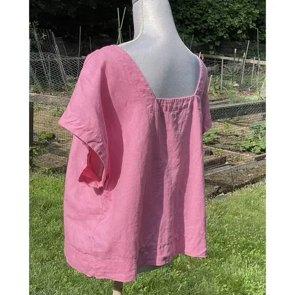 MADEWELL Linen Square Back Crewneck Top Short Sleeve Shirt Light Pink size XL - Picture 9 of 16